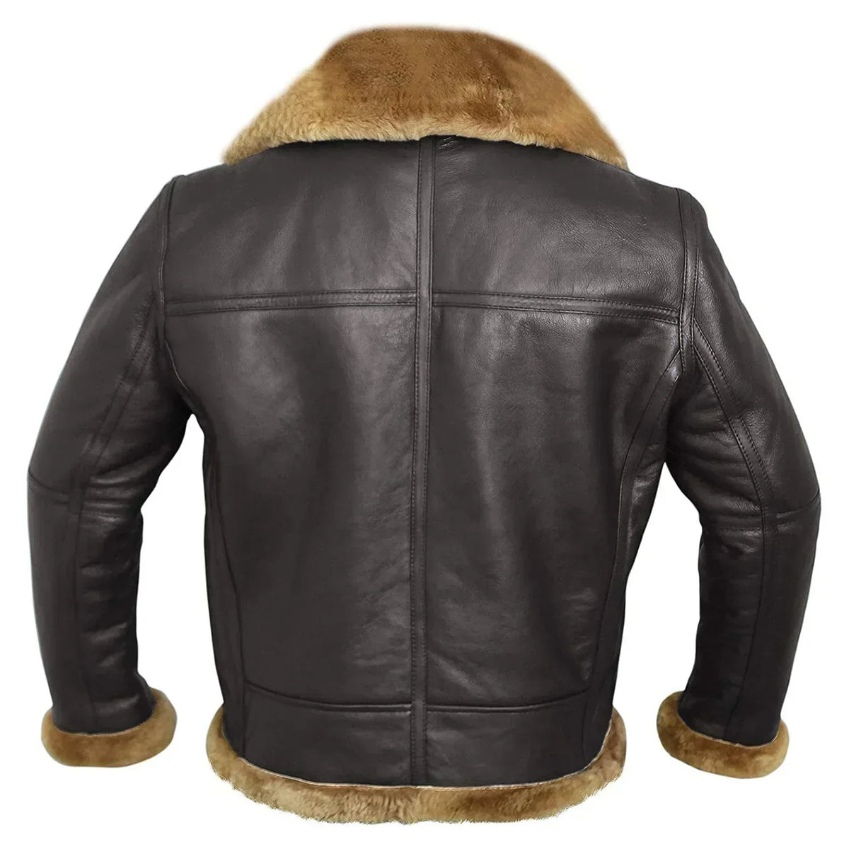 Chaqueta aviador de piel de borrego para hombre – Chaqueta de vuelo de cuero con cintura abrochada y puños con cremallera
