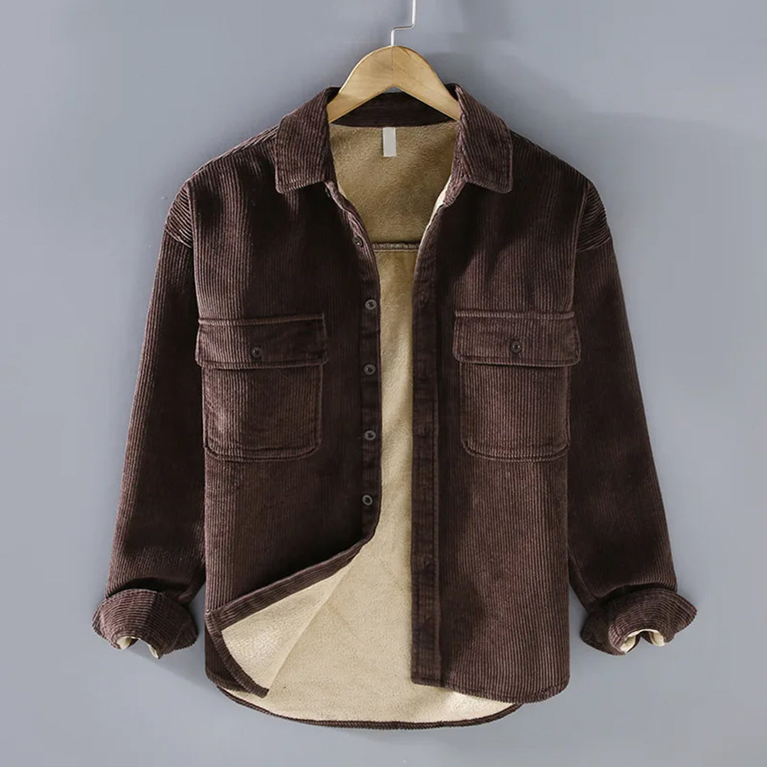 Men’s Warm Corduroy Overshirt Jacket – Button-Up Layer with Chest Pockets for Autumn and Winter