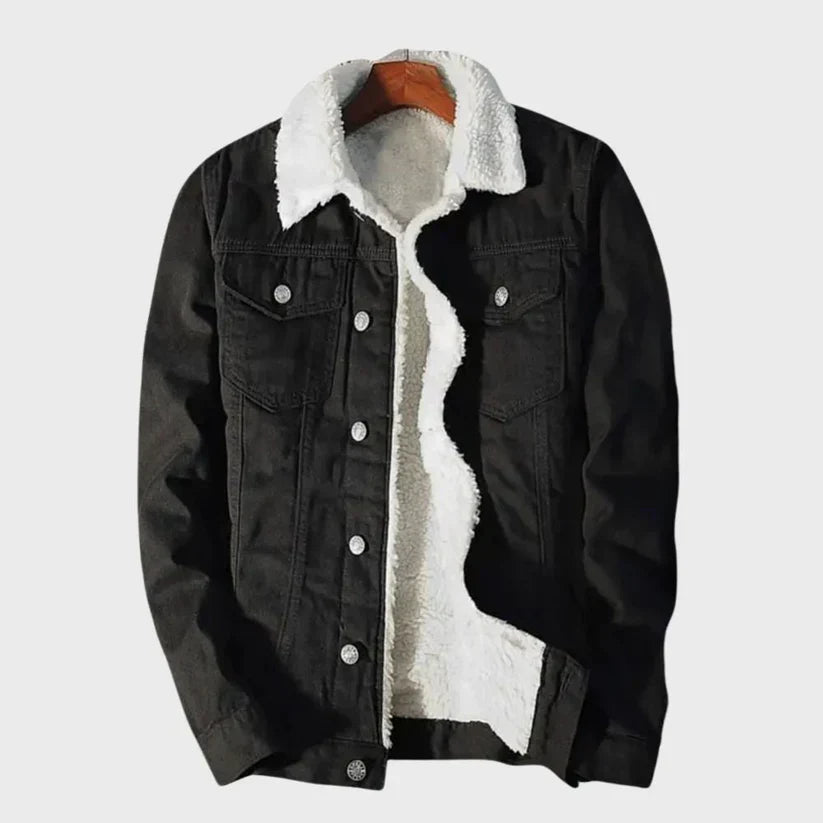 Men’s Warm-Lined Denim Winter Jacket – Classic Short Trucker Layer for Casual Everyday Wear Autumn Winter Outfits Weekend Styling and Cold-Weather City Dressing