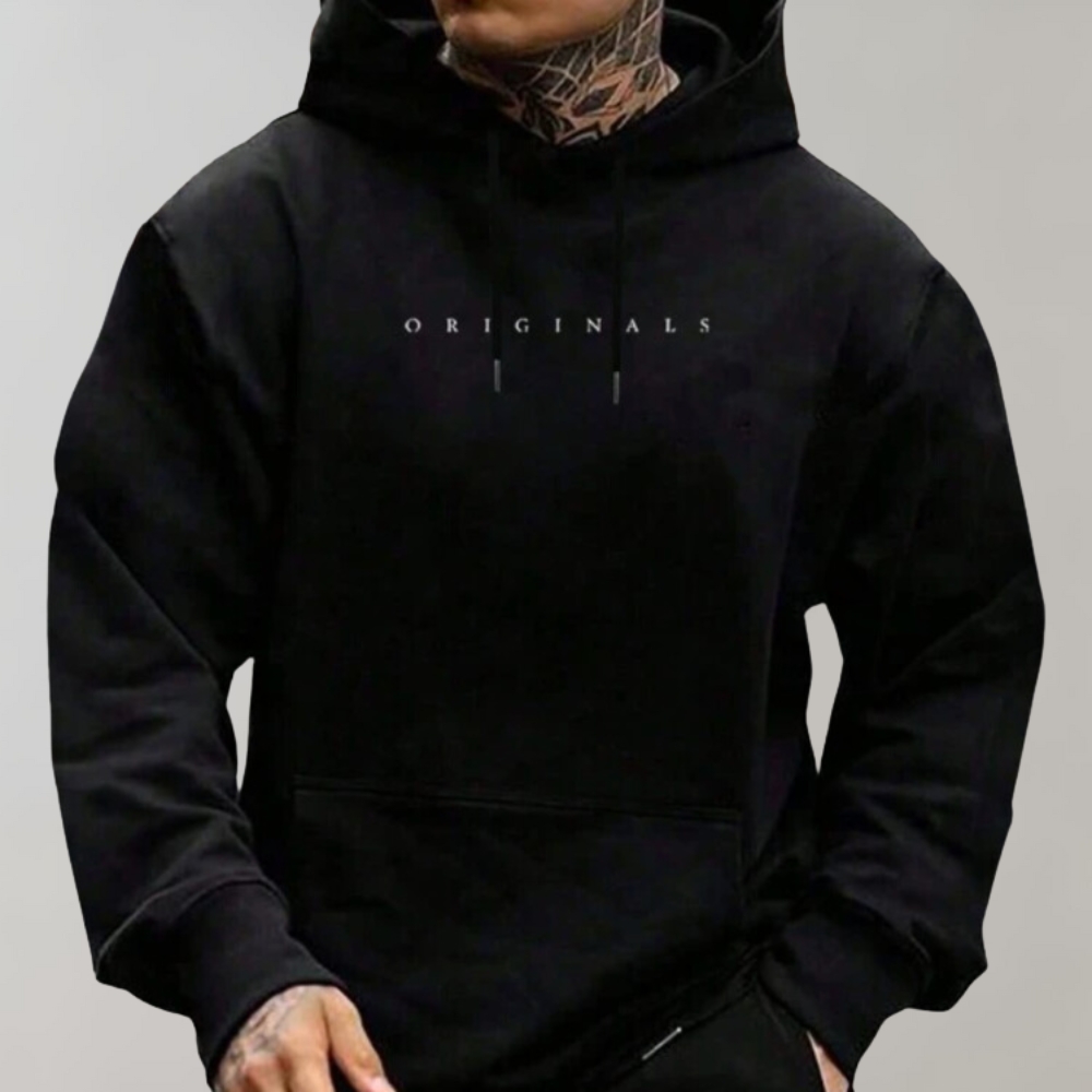 Herre Minimalistisk Hoodie med Printet Logo Løs Pasform Pullover