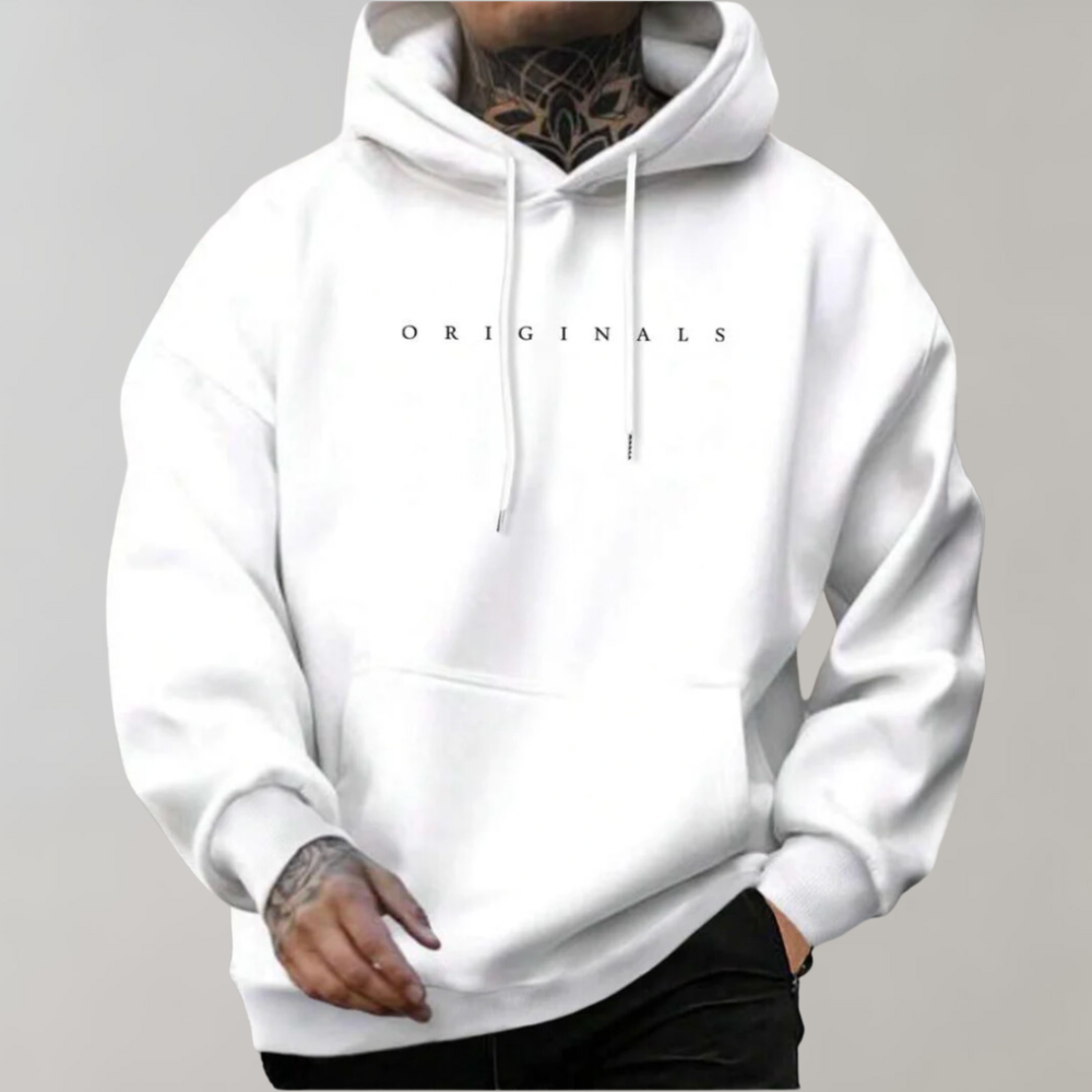 Herre Minimalistisk Hoodie med Printet Logo Løs Pasform Pullover