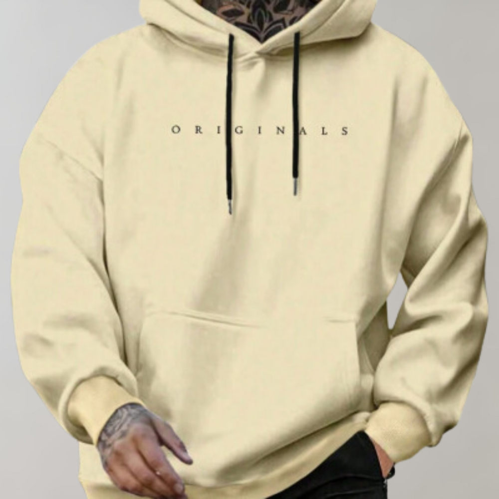 Herre Minimalistisk Hoodie med Printet Logo Løs Pasform Pullover