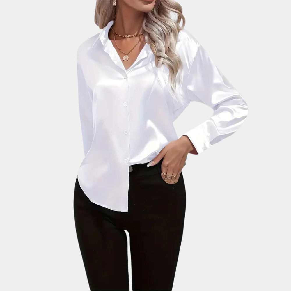 Chemisier satiné boutonné pour femme – Style brillant à manches longues pour le bureau et les soirées