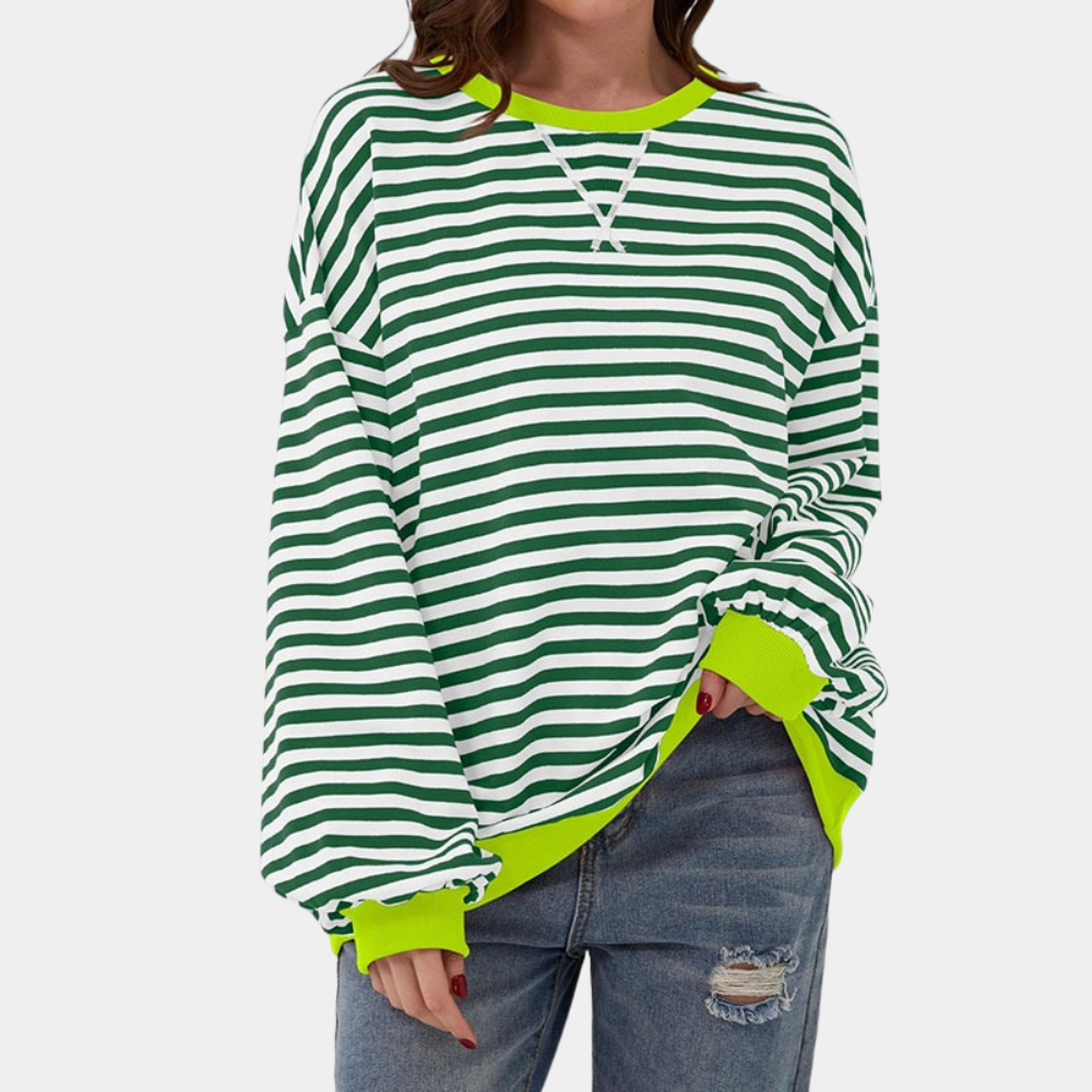 Camiseta de manga larga a rayas para mujer, de corte amplio, casual y cómoda