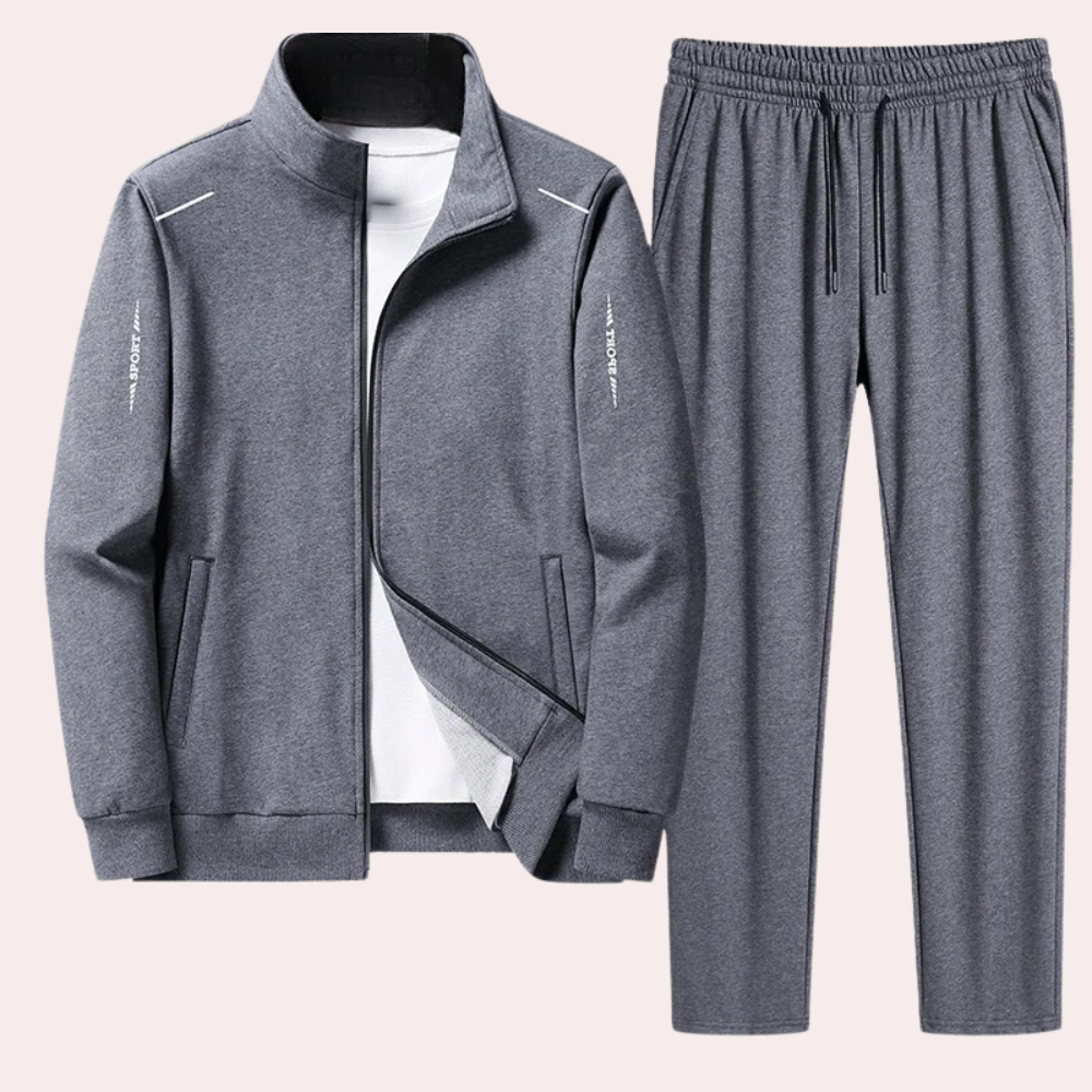Men’s Stand Collar Tracksuit Set – Durable Zip Jacket and Joggers for City Wear
