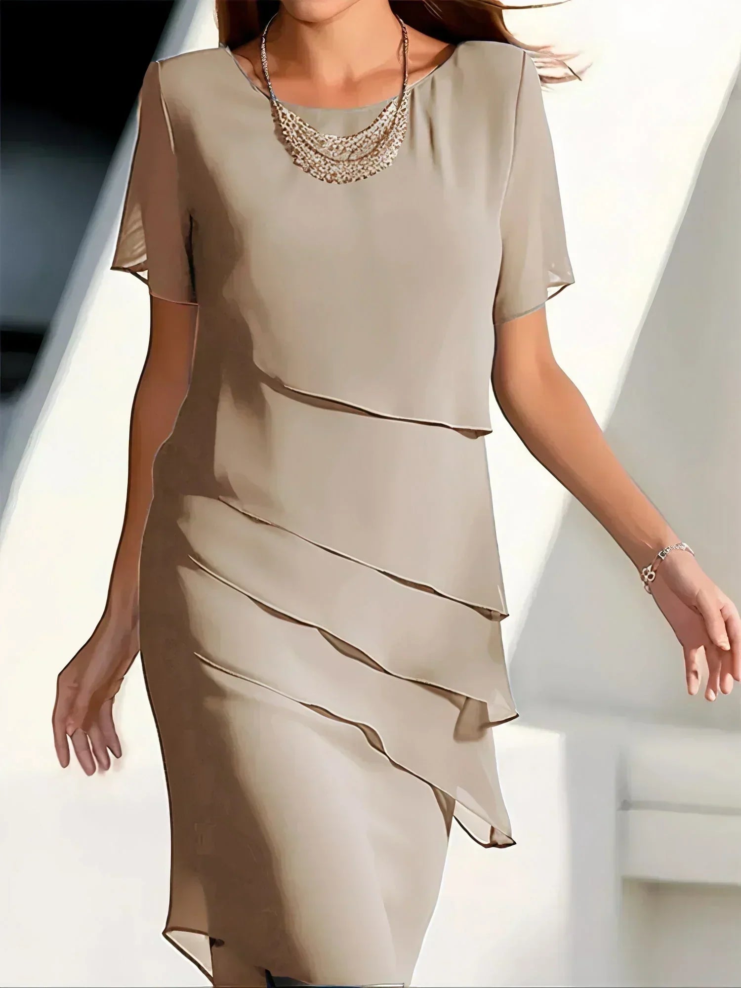 Women’s Layered Chiffon Midi Dress Elegant Occasion Style