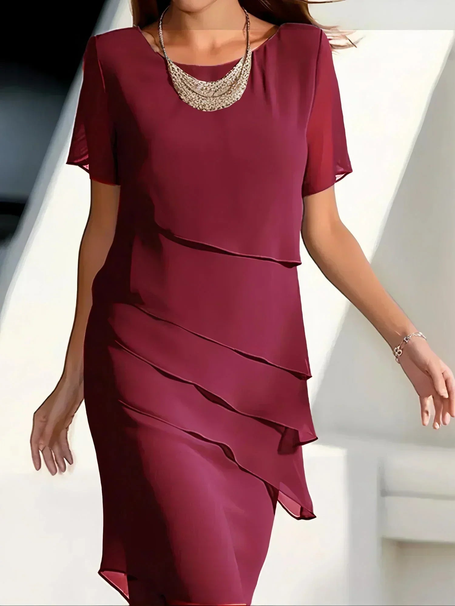 Women’s Layered Chiffon Midi Dress Elegant Occasion Style