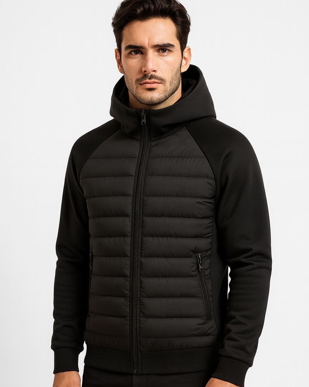 Hættejakke til mænd i hybrid-softshell – let lag til efterår og vinter, velegnet til hverdagsbrug