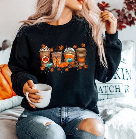 Women’s Autumn Coffee Graphic Sweatshirt – Cosy Casual Crew-Neck Pullover