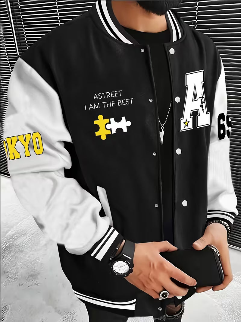 Men’s Colour Block Jacket – Casual Baseball Collar Zip Up Lightweight Autumn Outerwear