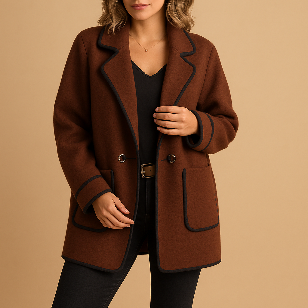 Blazer lungo da donna con bordino a contrasto – Strato raffinato per il lavoro e l'abbigliamento casual elegante