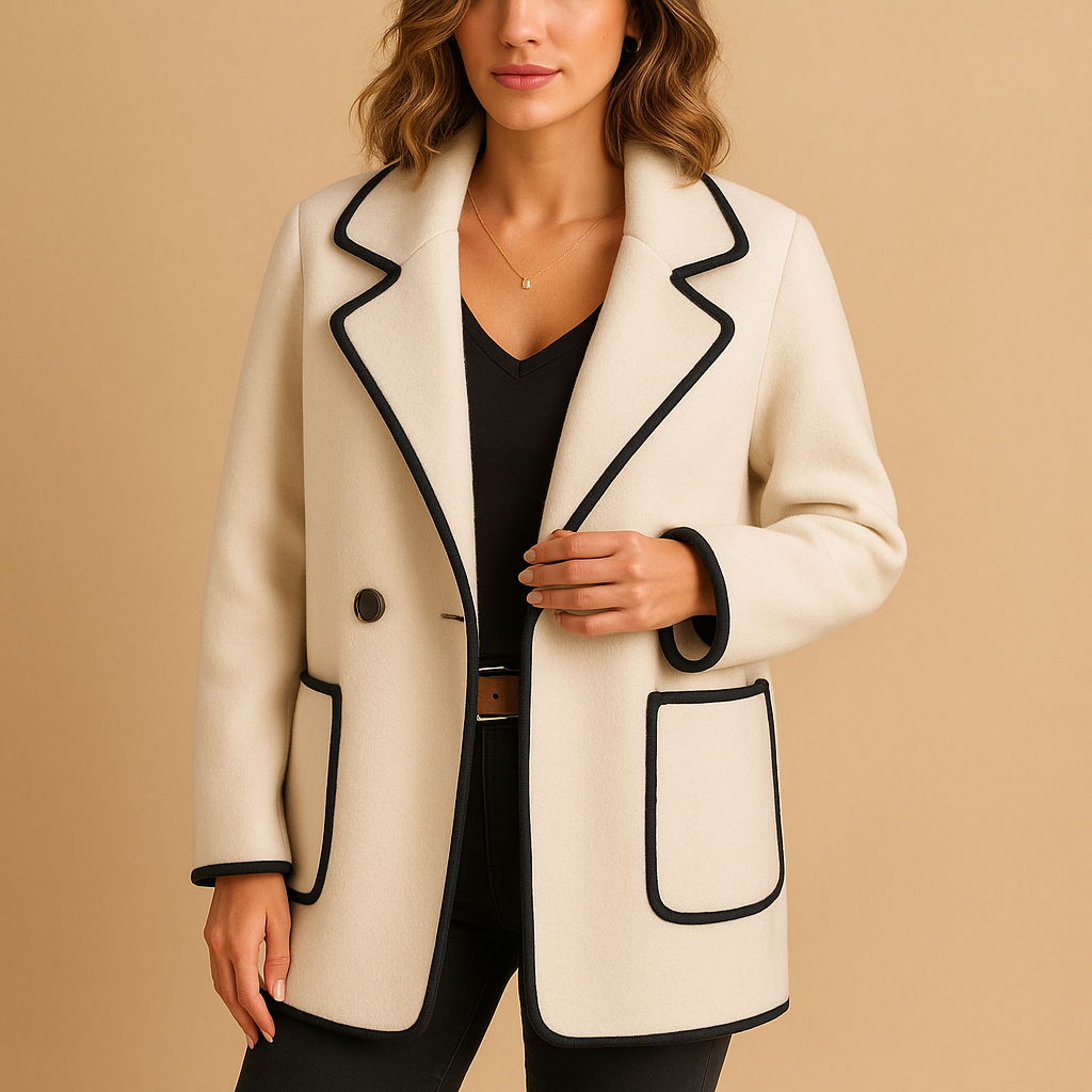 Blazer lungo da donna con bordino a contrasto – Strato raffinato per il lavoro e l'abbigliamento casual elegante