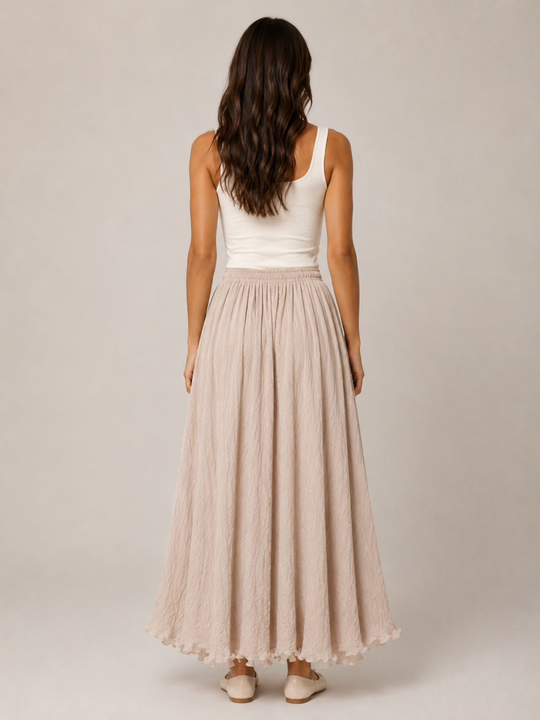Women’s Linen-Blend A-Line Maxi Skirt – High-Waisted Gathered Design with Cotton Lining for Summer and Holiday Wear