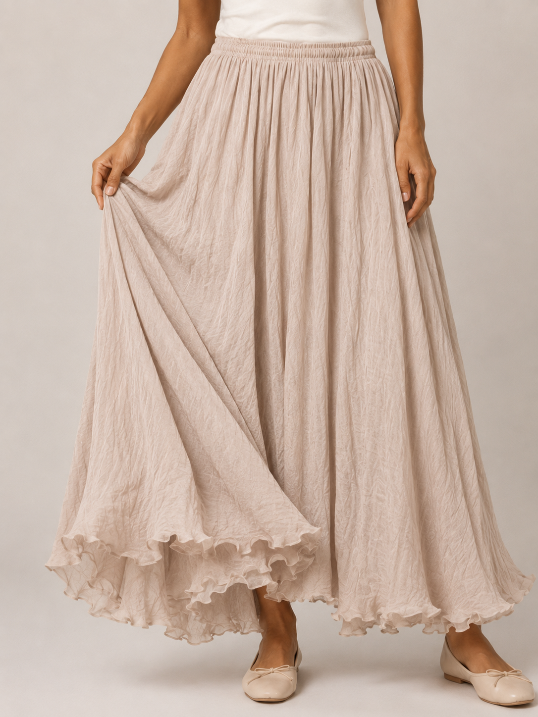 Women’s Linen-Blend A-Line Maxi Skirt – High-Waisted Gathered Design with Cotton Lining for Summer and Holiday Wear
