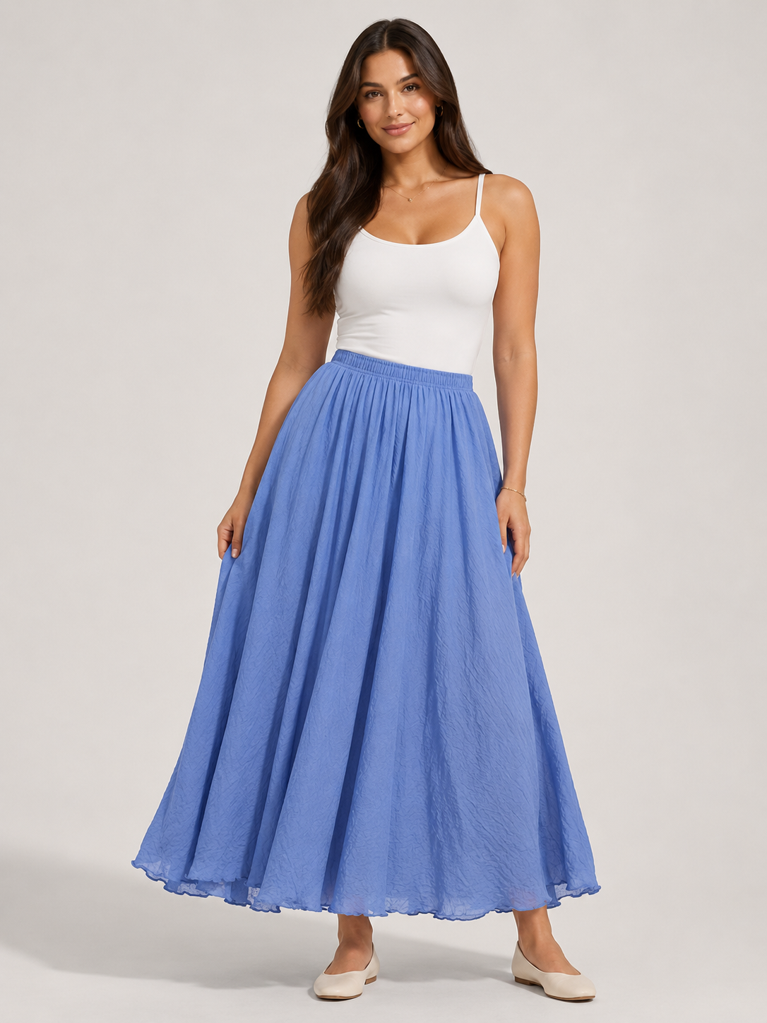 Women’s Linen-Blend A-Line Maxi Skirt – High-Waisted Gathered Design with Cotton Lining for Summer and Holiday Wear