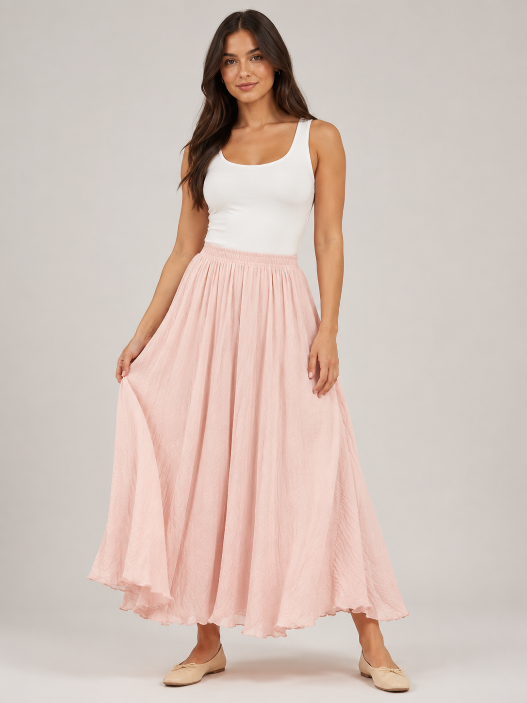 Women’s Linen-Blend A-Line Maxi Skirt – High-Waisted Gathered Design with Cotton Lining for Summer and Holiday Wear