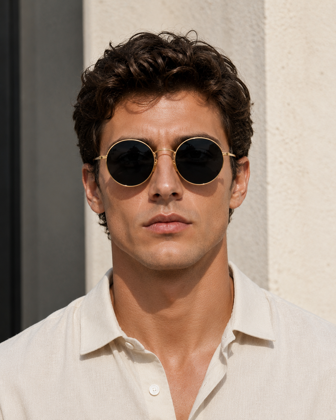 Gafas de sol para hombre con montura redonda de metal, estilo retro