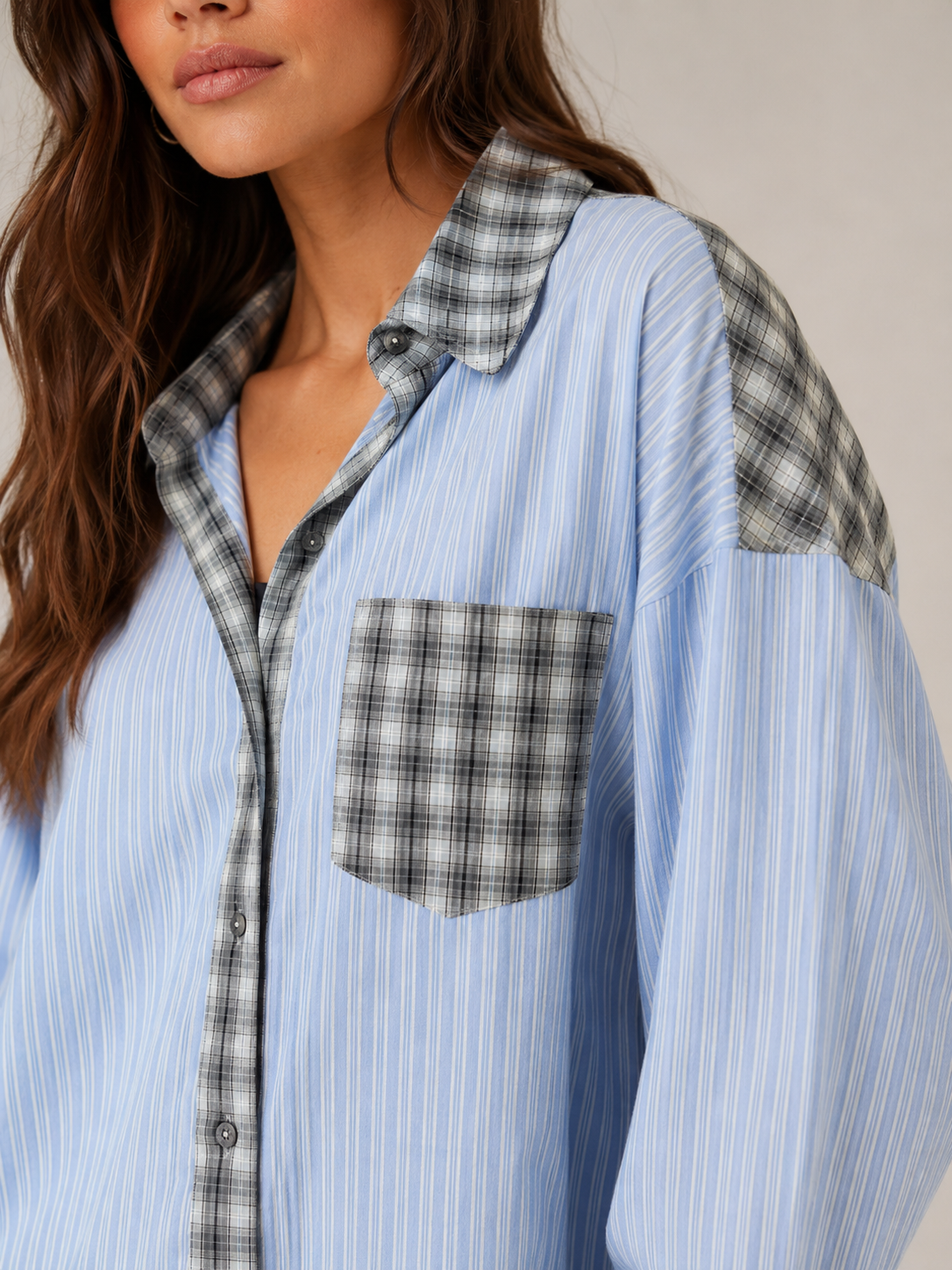 Women’s Plaid Pyjama Set – Relaxed Button-Up Shirt with Drawstring Jogger Trousers for Sleep and Lounging