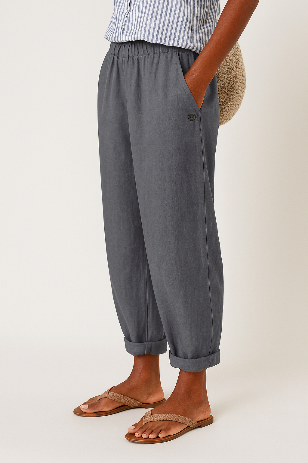 Dames relaxed cropped broek – zomerse broek met omslag en zakken
