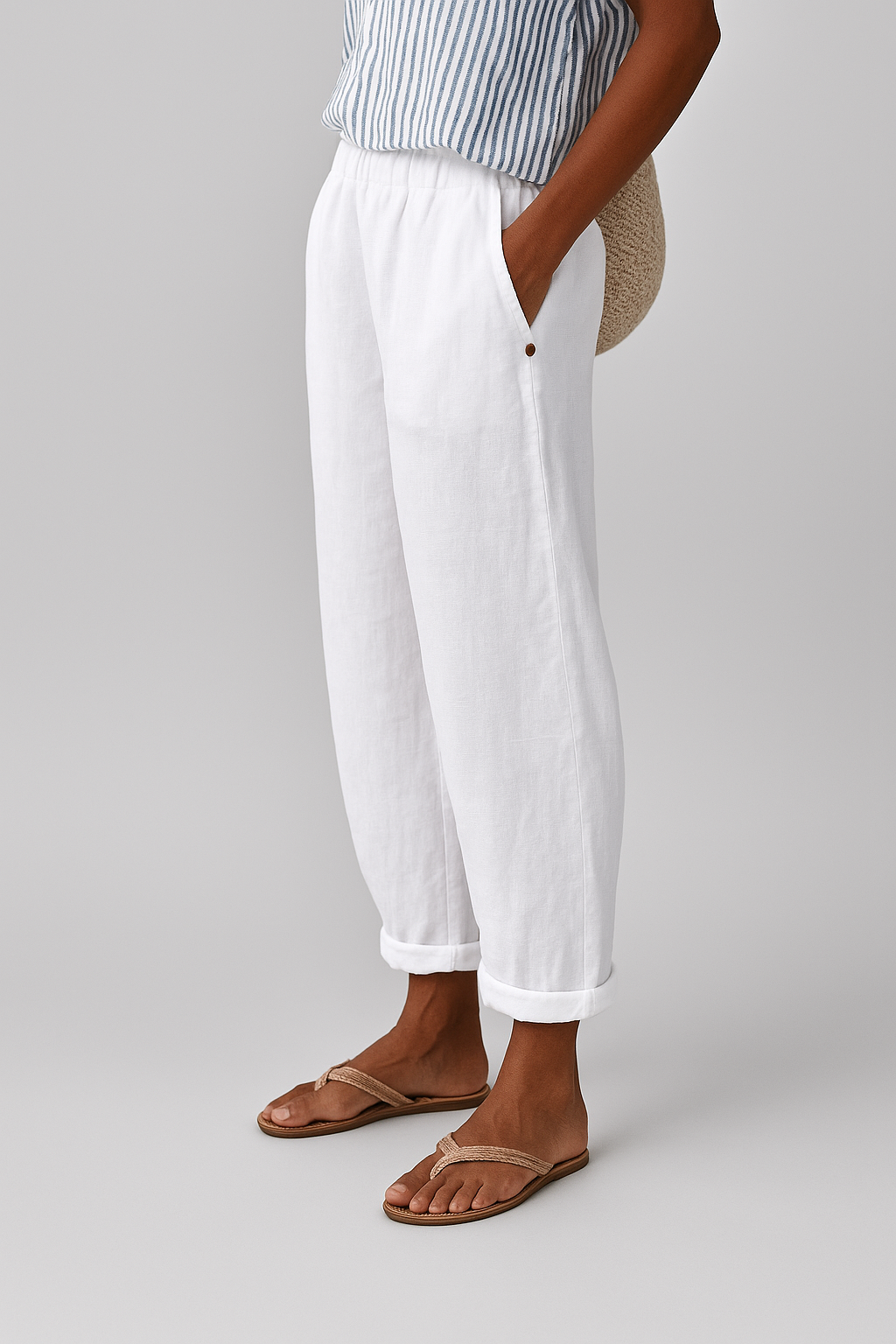 Dames relaxed cropped broek – zomerse broek met omslag en zakken