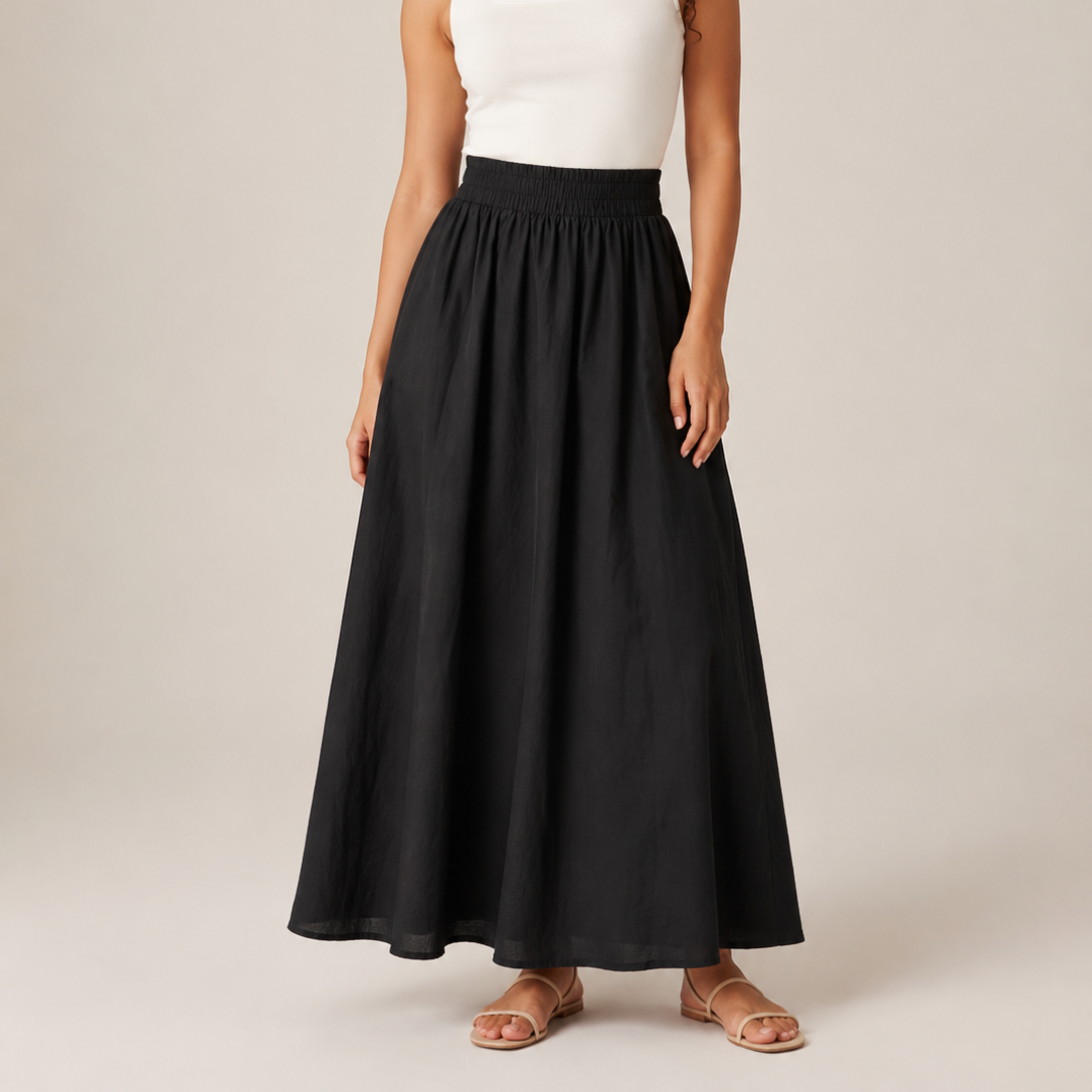 Women’s High-Waisted A-Line Maxi Skirt – Elasticated Waist with Flowing Full-Length Silhouette for Work and Everyday Wear