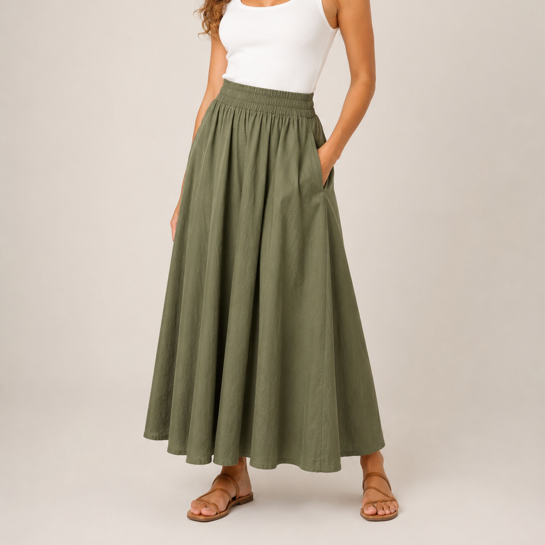 Women’s High-Waisted A-Line Maxi Skirt – Elasticated Waist with Flowing Full-Length Silhouette for Work and Everyday Wear