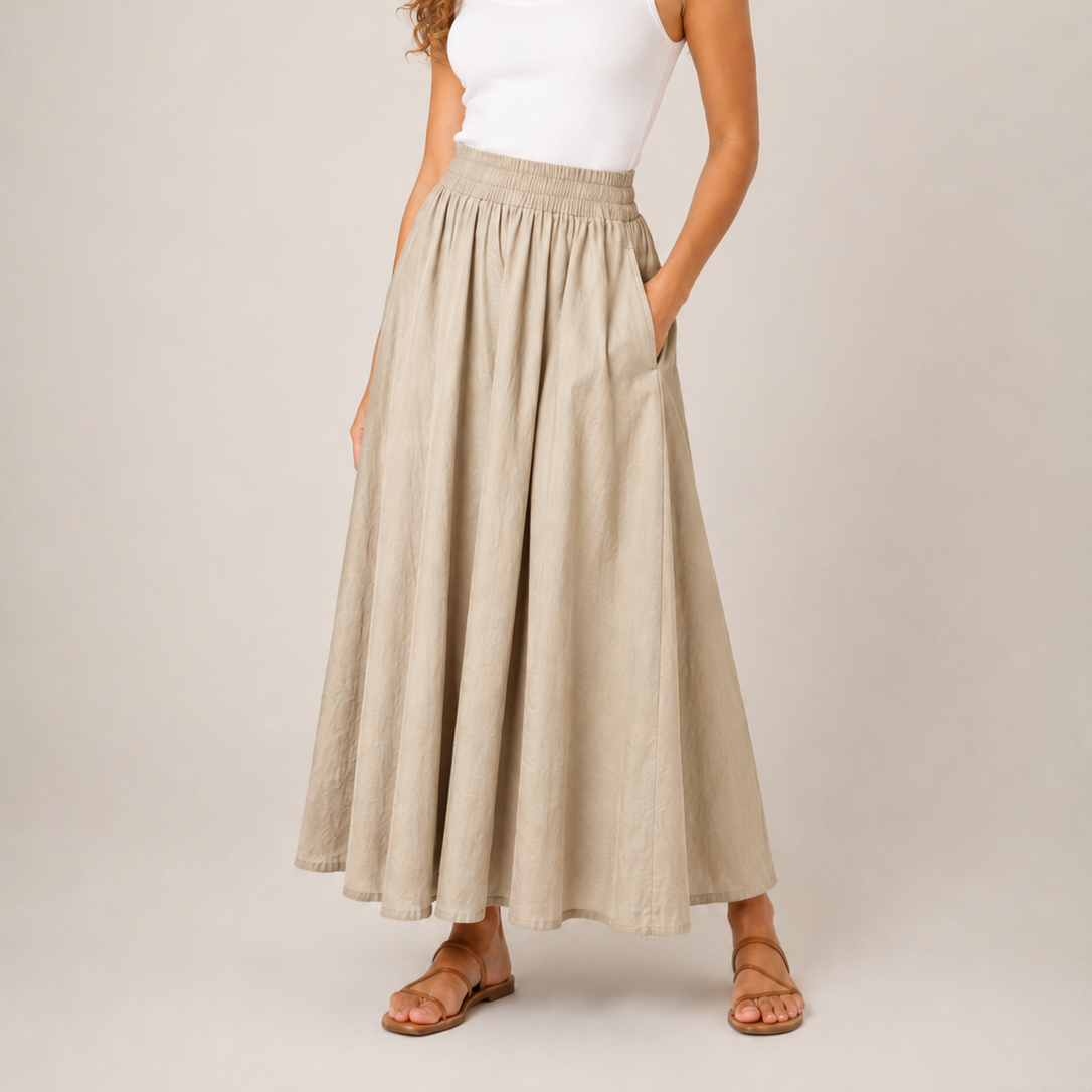 Women’s High-Waisted A-Line Maxi Skirt – Elasticated Waist with Flowing Full-Length Silhouette for Work and Everyday Wear