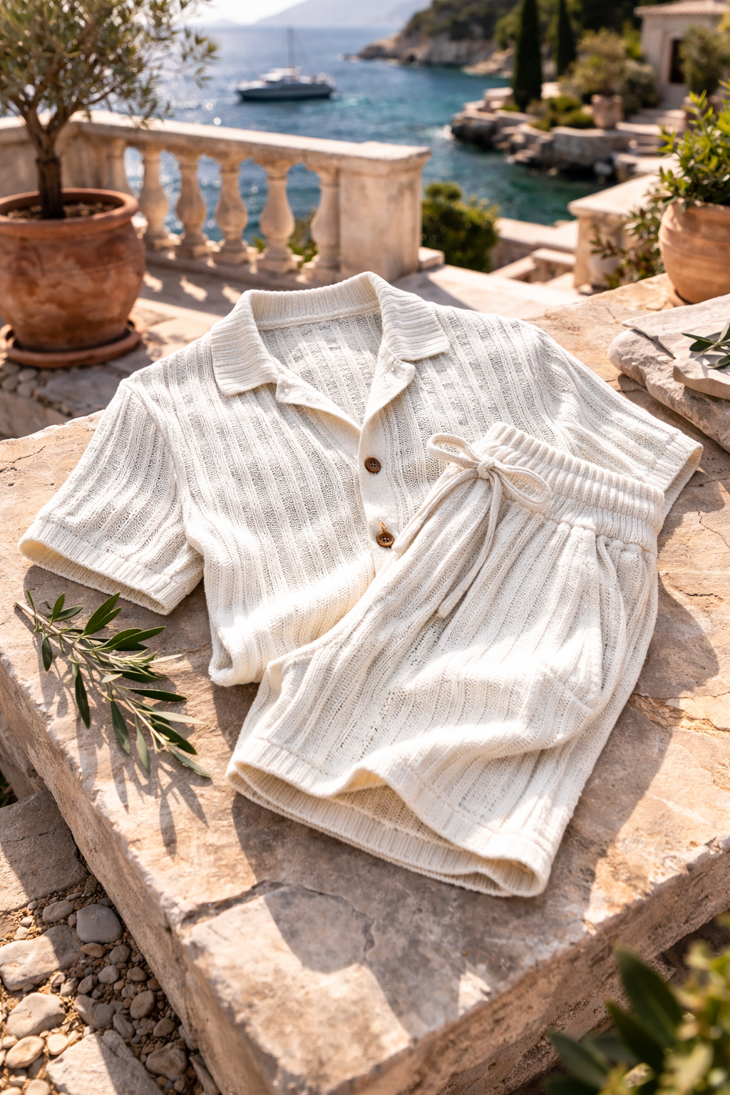 Men’s Knitted Shirt and Shorts Co Ord Summer Set