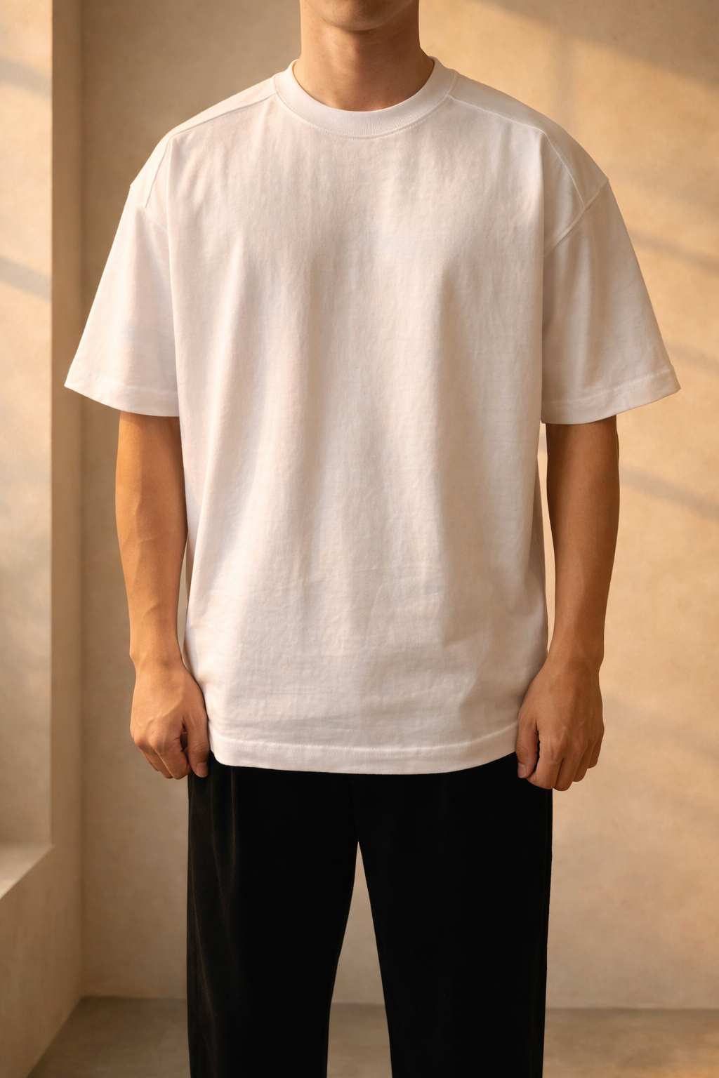 T-shirt da uomo oversize in cotone con scollo rotondo, stile casual rilassato