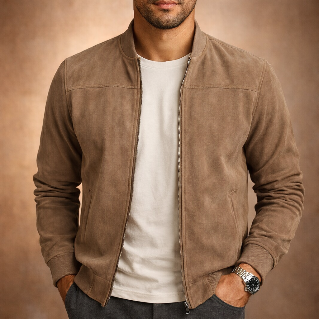 Men’s Suede Bomber Jacket Lightweight Smart Casual Outerwear for All Seasons