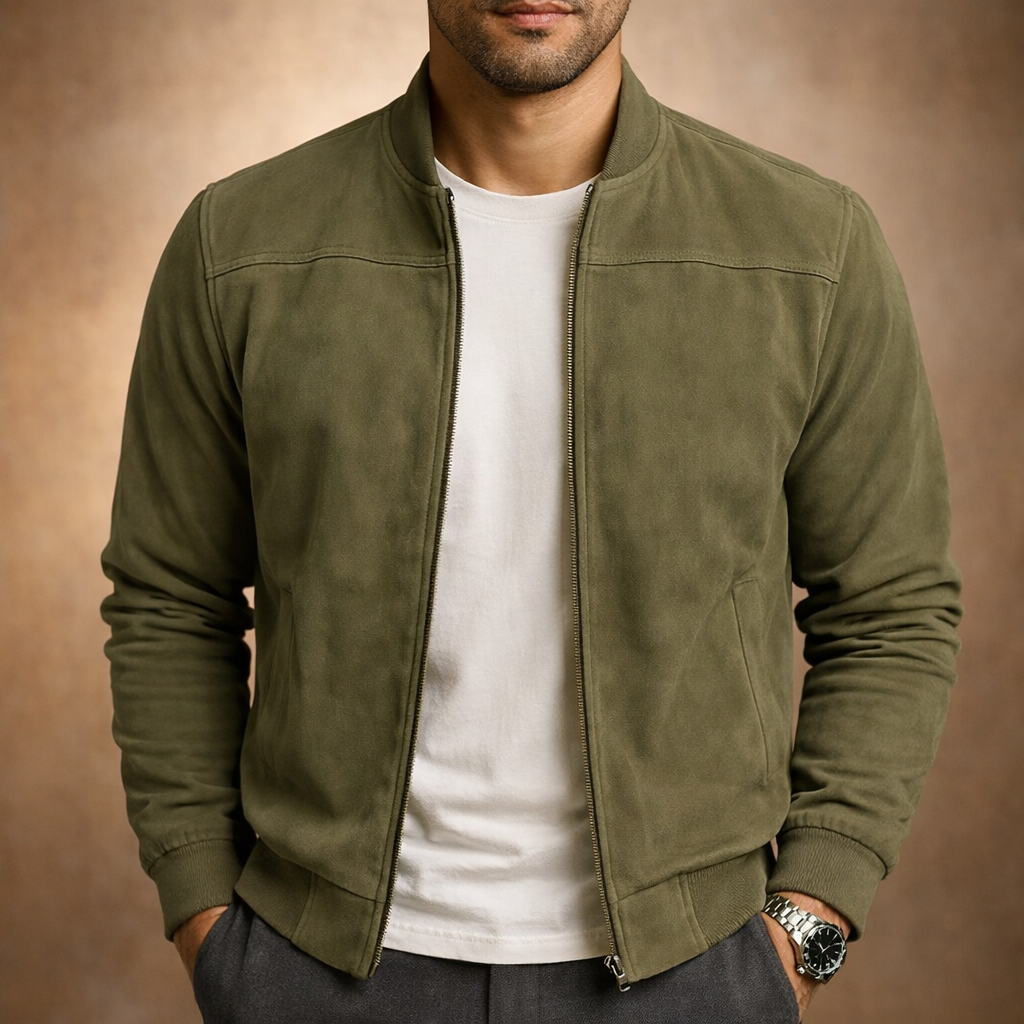 Men’s Suede Bomber Jacket Lightweight Smart Casual Outerwear for All Seasons
