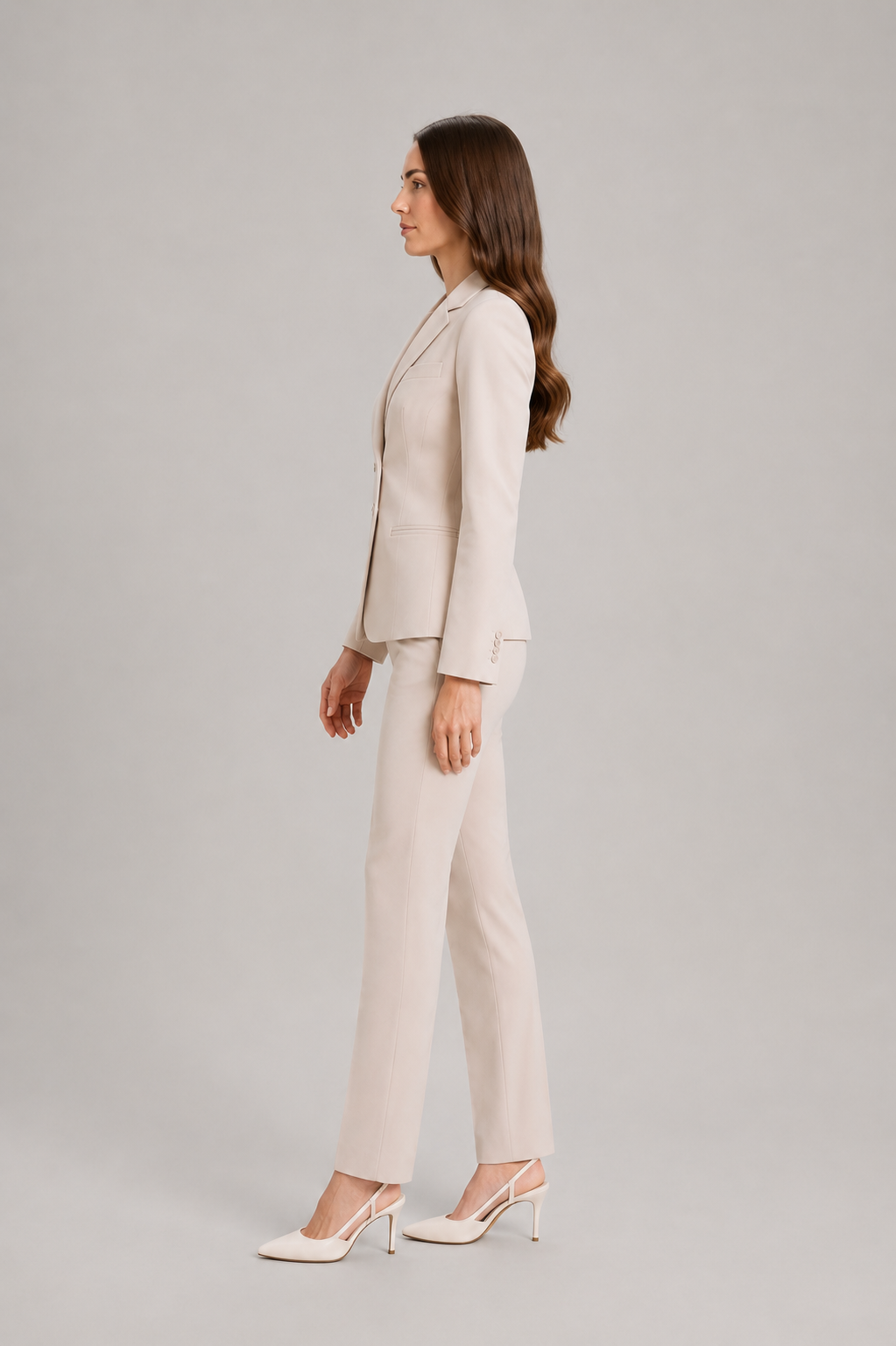 Asymmetrisch damespak met pantalon - Getailleerd jasje met overslag aan de voorkant en pantalon met rechte pijpen voor kantoor en zakelijke kleding