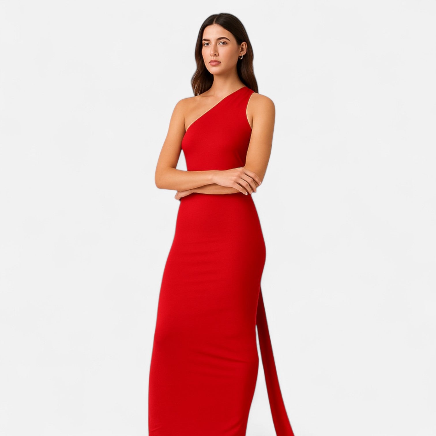 Elegant maxi-kjole til kvinder med én skulder og halterneck – figursyet kjole til aftenarrangementer
