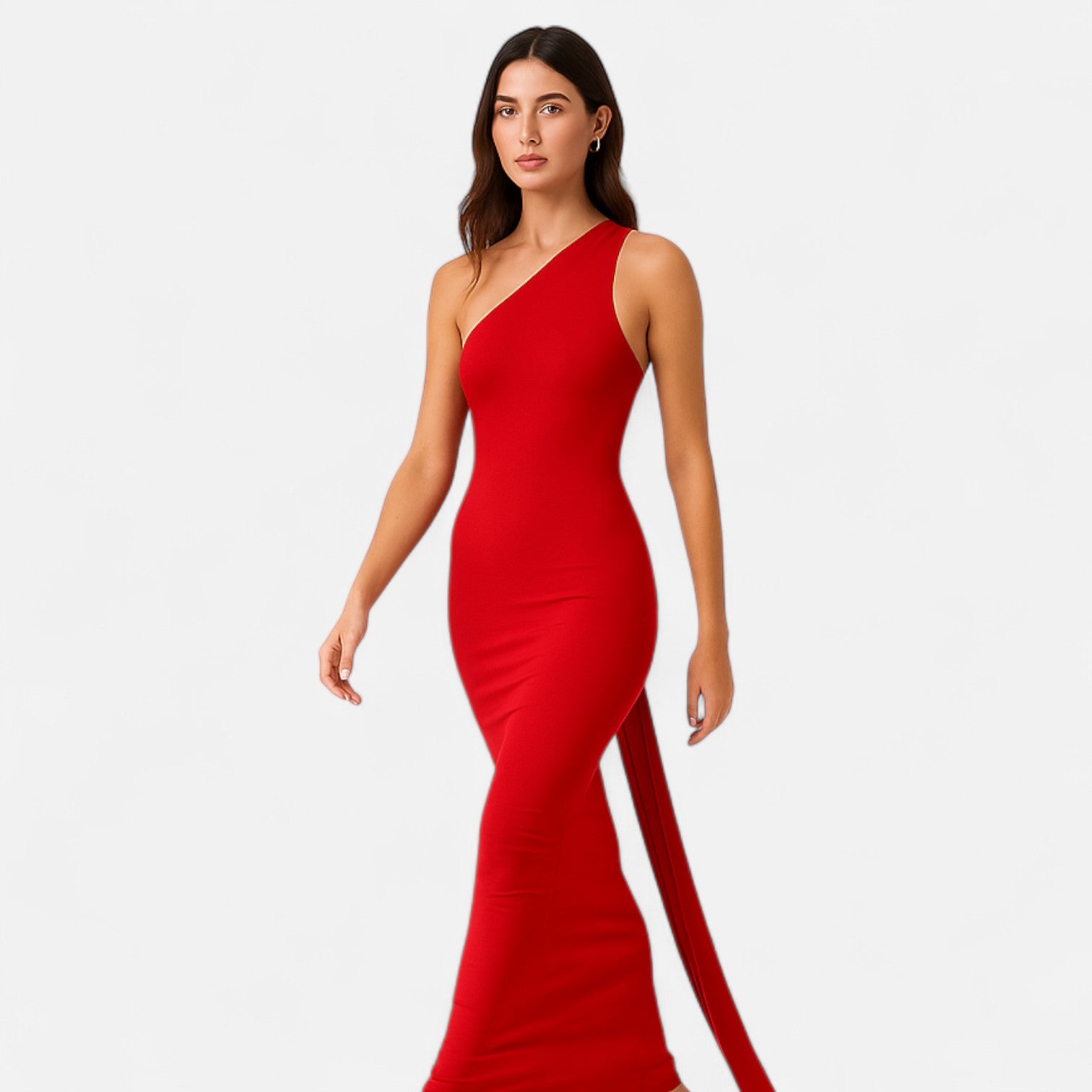 Elegant maxi-kjole til kvinder med én skulder og halterneck – figursyet kjole til aftenarrangementer