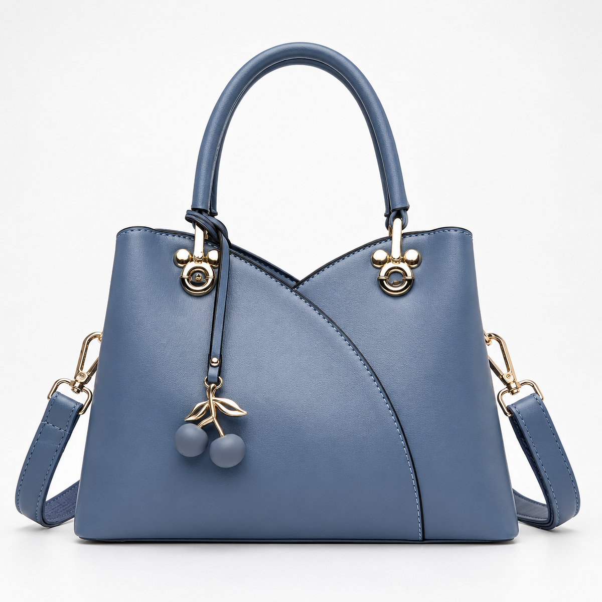 Women’s Structured Handbag – Dual-Handle Shoulder Bag with Detachable Strap and Cherry Charm for Everyday Wear