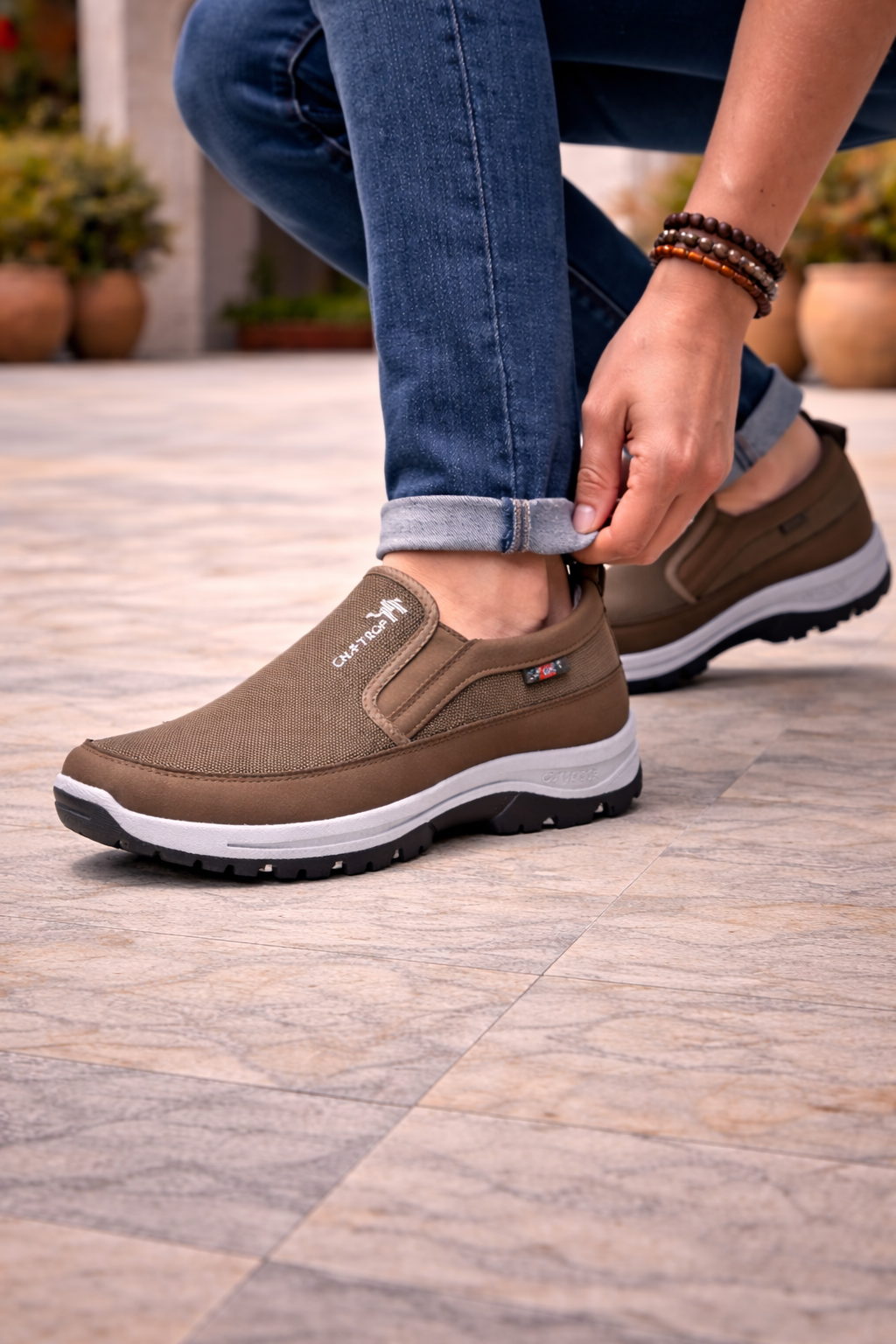 Zapatos para caminar de hombre sin cordones con comodidad acolchada para exteriores