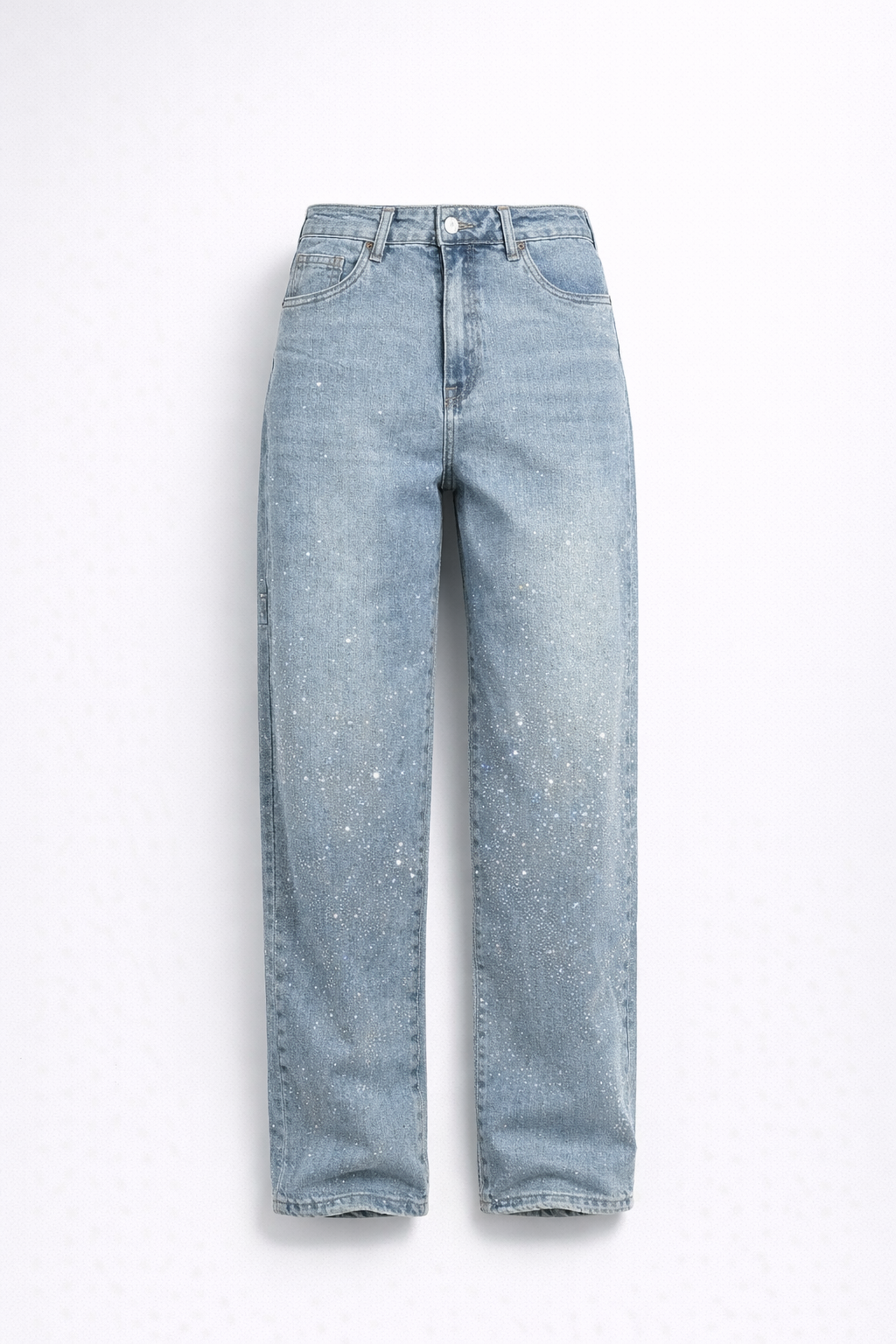 Women’s High-Waist Straight Leg Jeans with Crystal Details – Vintage Denim Look for All-Season Wear and Effortless Elegance