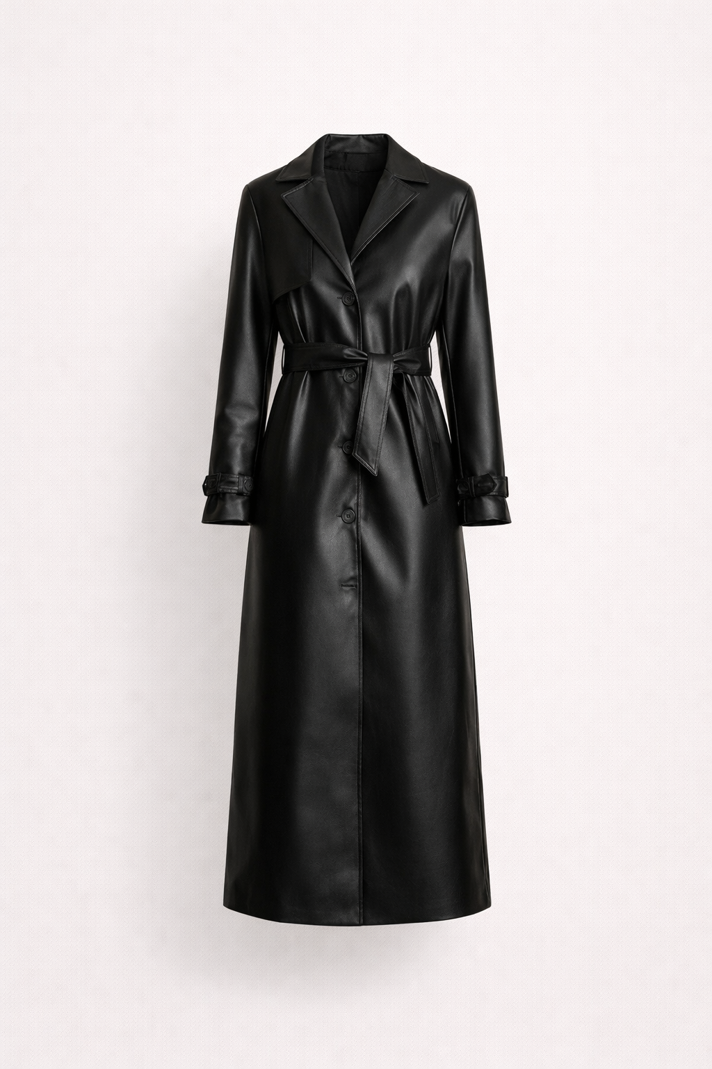 Luxury Leather Look Lightweight Summer Jacket for Women Elegant Belted Button Up Design