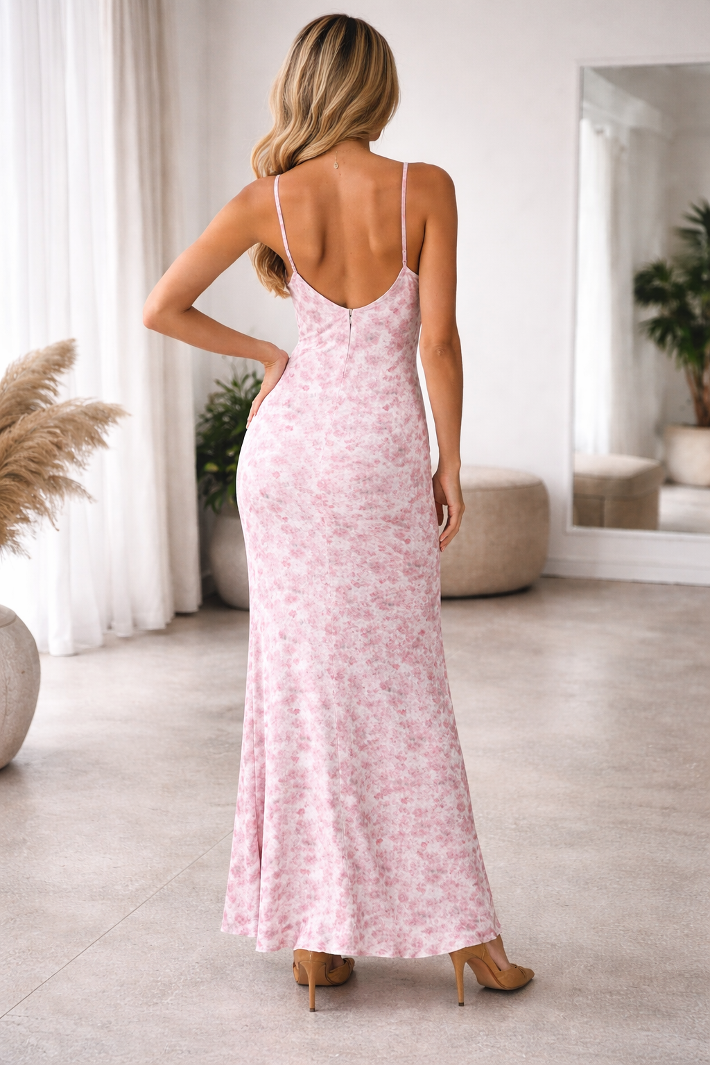 Women’s Printed Maxi Dress with V Neckline Slim Fit