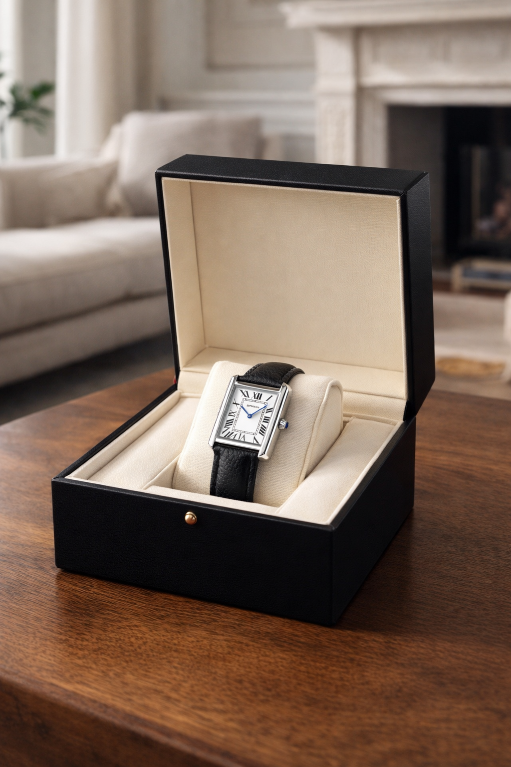 Men’s Rectangular Analogue Watch Classic Leather Strap