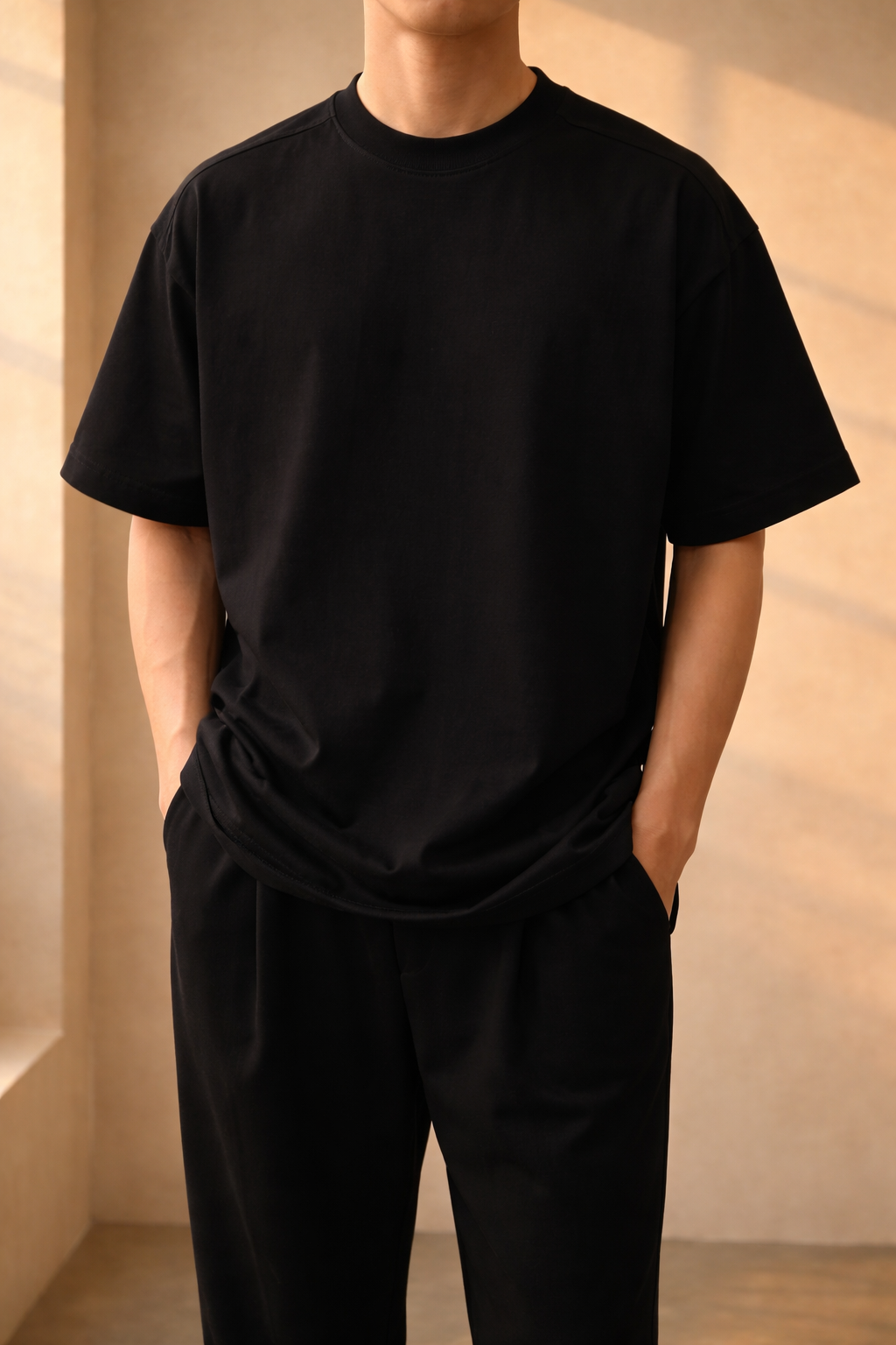 T-shirt da uomo oversize in cotone con scollo rotondo, stile casual rilassato