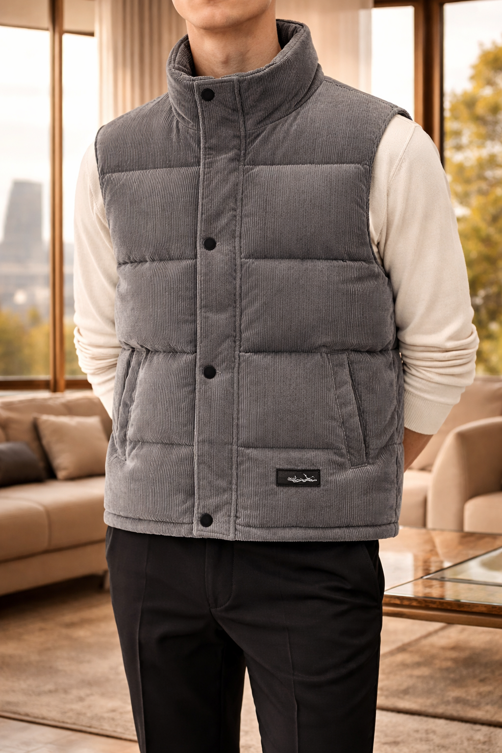 Chaleco acolchado para hombre con cuello alto y sin mangas