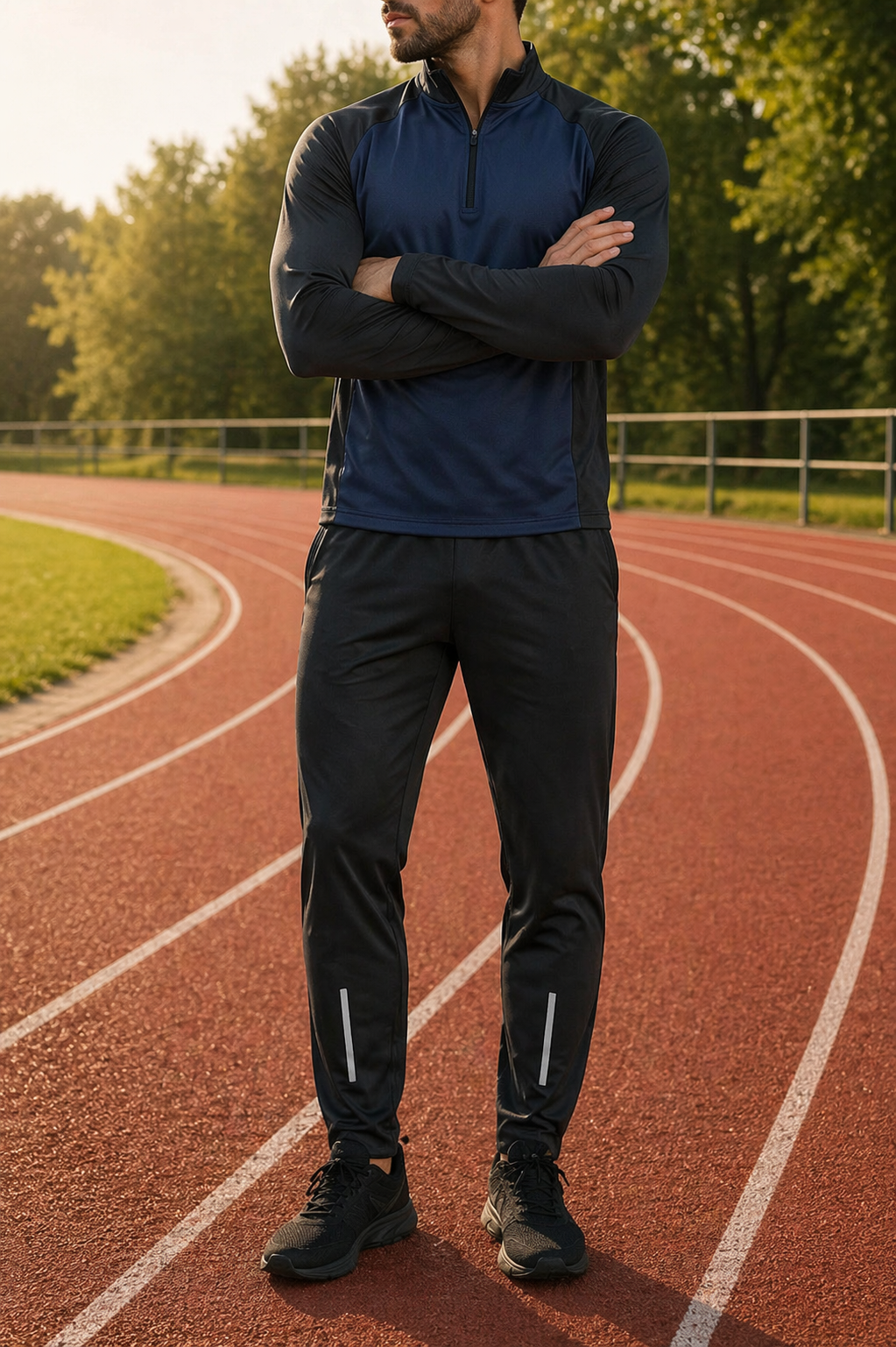 Herre træningssæt med halv lynlås, joggers til sport og performance activewear