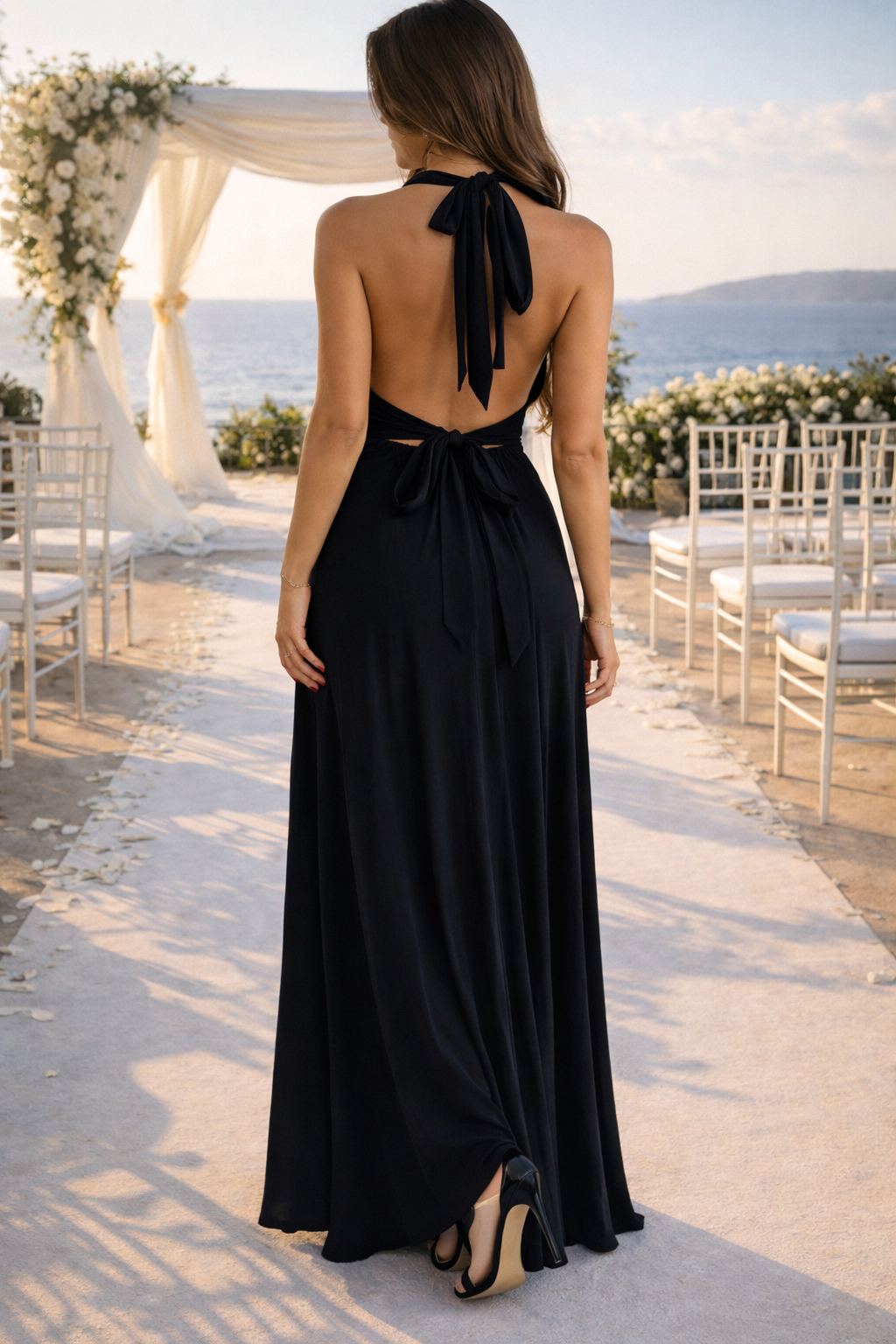 Women’s Halter Neck Maxi Dress with Open Back and Side Slit