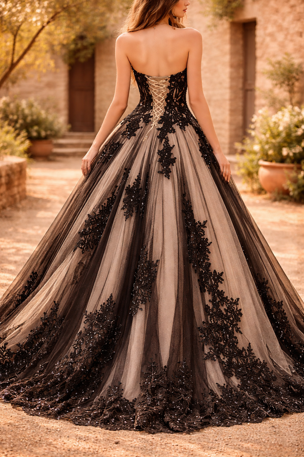 Women’s Strapless Wedding Dress with Lace Tulle Skirt