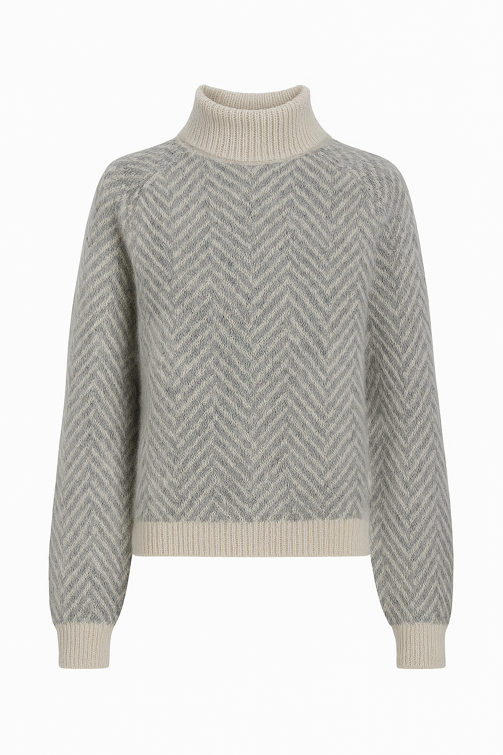 Women’s Textured Herringbone Sweater with Ribbed Mock Neck – Fluffy Relaxed Knit with Full-Length Sleeves for Cosy Seasonal Layering