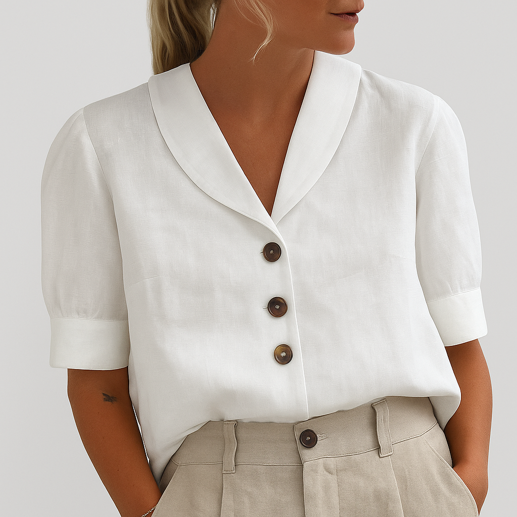 Blusa Donna con Bottoni Manica Corta Top Estivo Sagomato