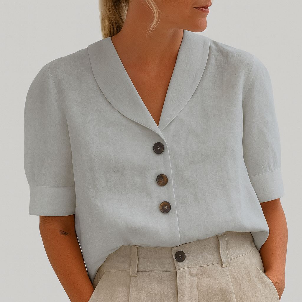 Blusa Donna con Bottoni Manica Corta Top Estivo Sagomato