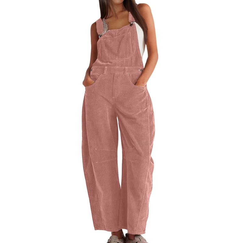 Women’s Corduroy Wide-Leg Dungarees – Relaxed Utility Jumpsuit for Casual Everyday Wear