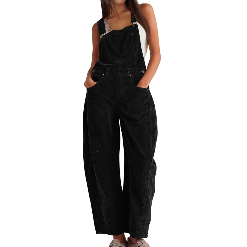 Women’s Corduroy Wide-Leg Dungarees – Relaxed Utility Jumpsuit for Casual Everyday Wear